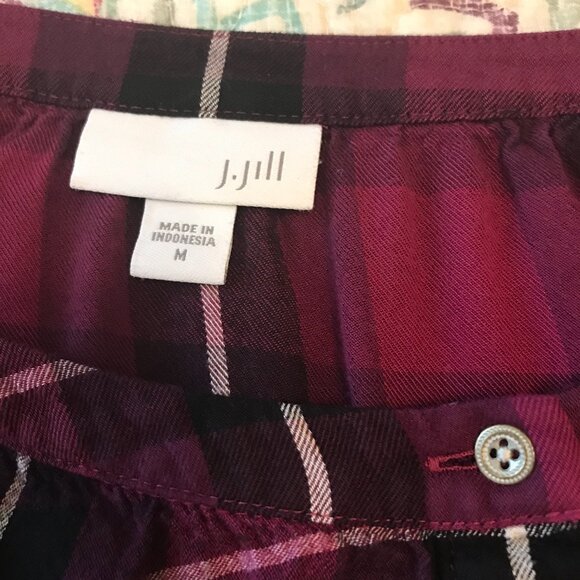 J Jill Burgundy Plaid Blouse - Size M - Picture 10 of 13